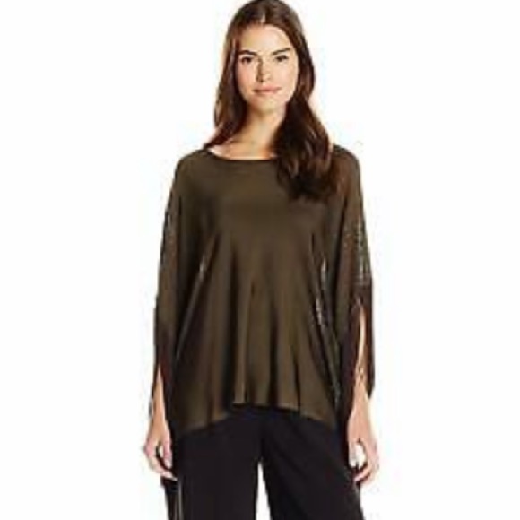 RACHEL ZOE Izzy Fringe Poncho Blouse - Army Green - Picture 3 of 13